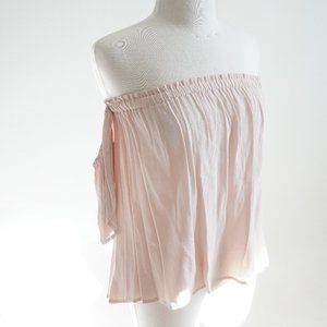 BLQ BASIQ Crinkle gauze Off Shoulder BOHO Pink Top Size 0 NWT